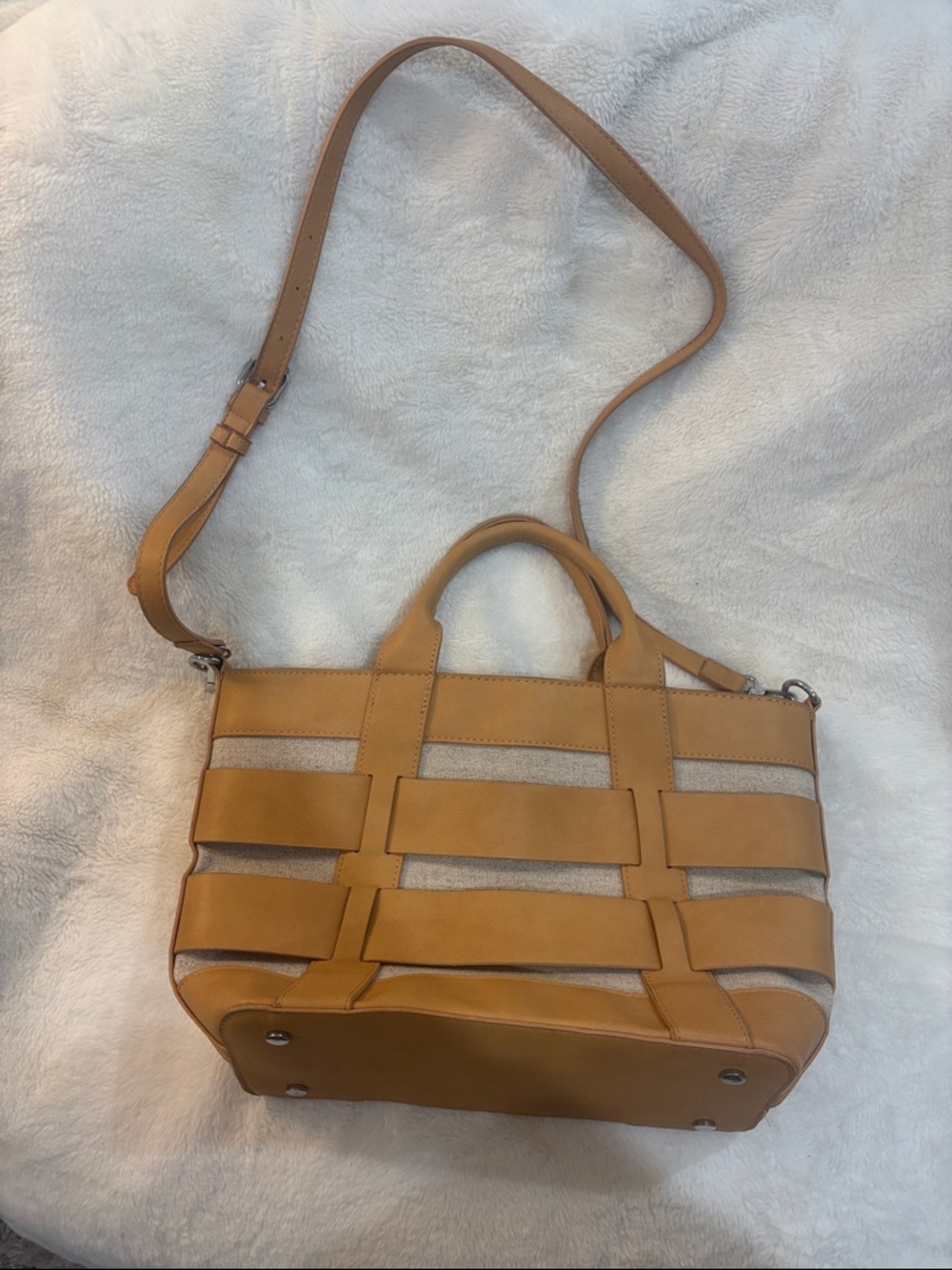 Tan Woven Leather like Accent Shoulder Bag - Unbranded